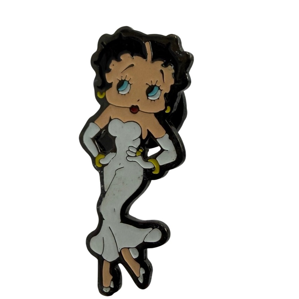 Betty Boop Enamel Pin White Dress Classic Pose Vintage Style Cartoon Lapel Pin